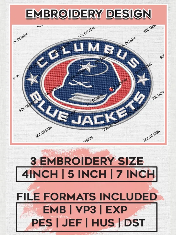 NHL Columbus Blue Jackets Logo Embroidery Files, NHL Blue Jackets Team Embroidery Designs, NHL Embroidery Designs, NHL Machine Embroidery Designs, Digital Download