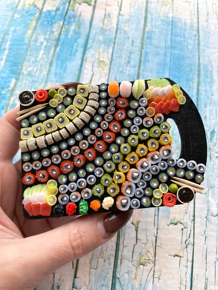 Magnet Miniature Sushi Board with Polymer clay Souvenir