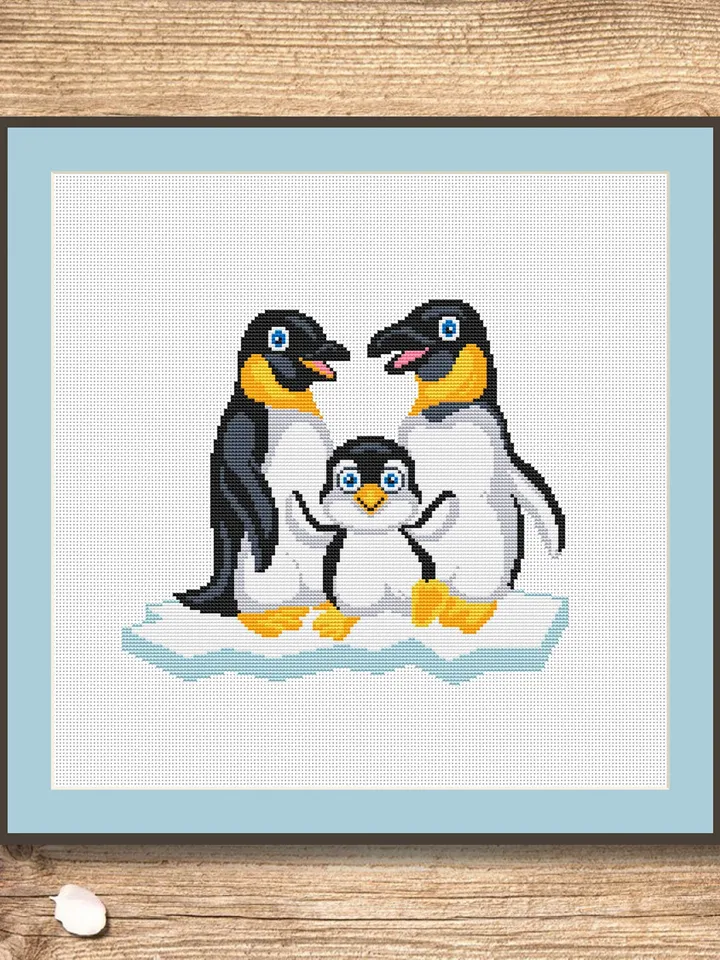 Penguin Family Cross Stitch Pattern, Animal Cross Stitch, Embroidery Penguin, Penguin Cross Stitch, Antarctica, Modern Cross Stitch #anm018