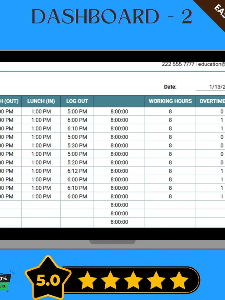 School Employee Overtime Tracker Template, Teacher Timesheet, HR Payroll Management Tool for Schools