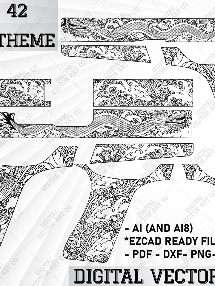 Dragon Theme Glock 42 stippling patterns laser engraving files.glock svg,dragon,stippling,Engraving Firearms,vector patterns,Vector Designs