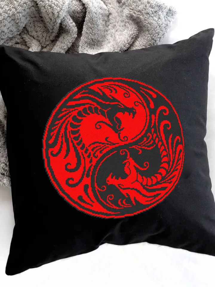 Dragons Yin Yang cross stitch pattern download PDF Dragons mandala digital Ying Yang embroidery beginners Modern cross stitch chart #M161