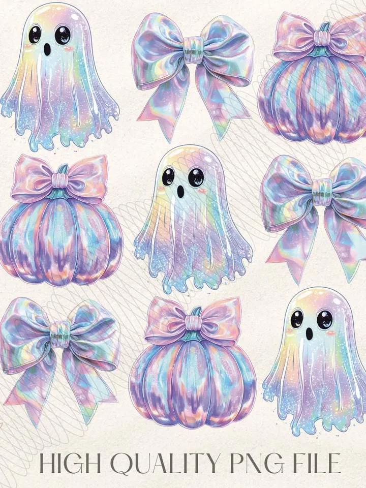 Retro Disco Iridescent Ghost Sublimation PNG Cute Disco Ghost PNG Retro Cute Ghost PNG Glitter Ghost Adorable Ghost Png Spooky Vibes Png