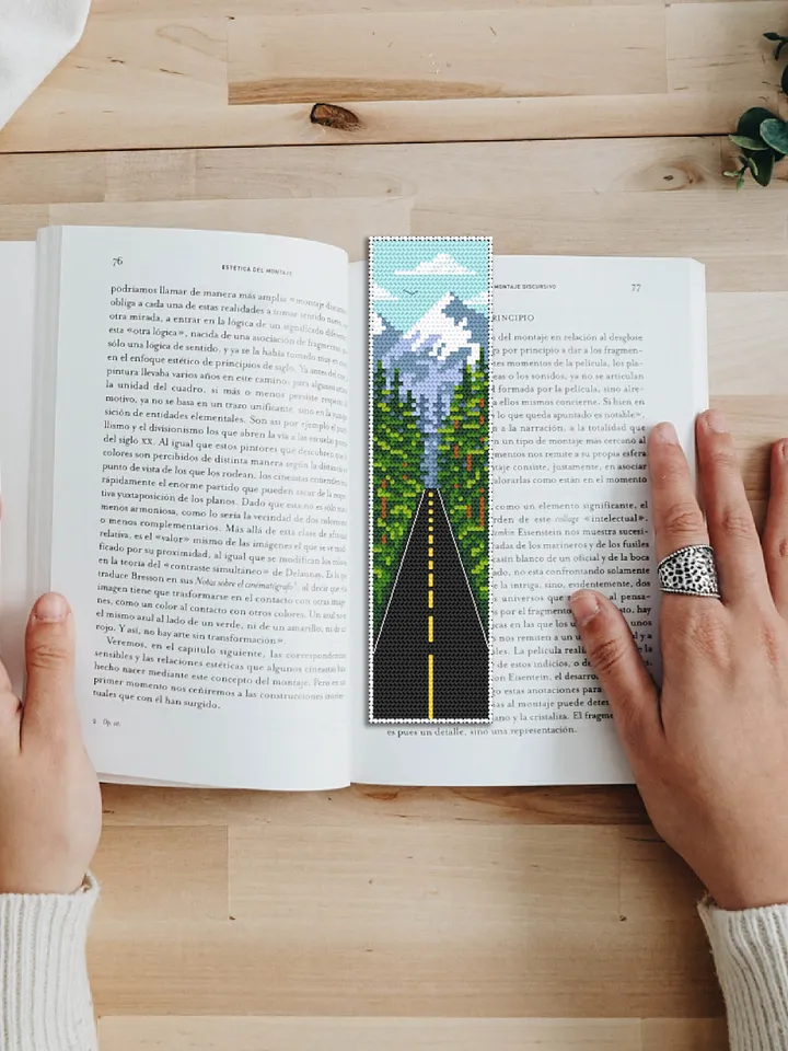 Bookmark cross stitch pattern download PDF Nature landscape cross stitch chart Modern handmade bookmark digital PDF Adventure awaits #B68