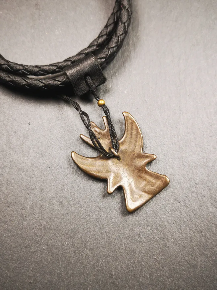 Gandhanra Handmade Tibetan Buddhist Amulet Garuda,Garula,Suparna,Golden-winged Bird Pendant,Made of Thokcha,1.38",30 years old