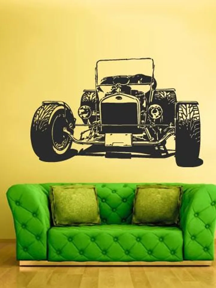 Hot Rod Wall Decal – Vintage Car Vinyl Sticker Garage Man Cave, Car Show Booth, Teen Room, Removable Muscle Car Art for Gifts & Events z2290