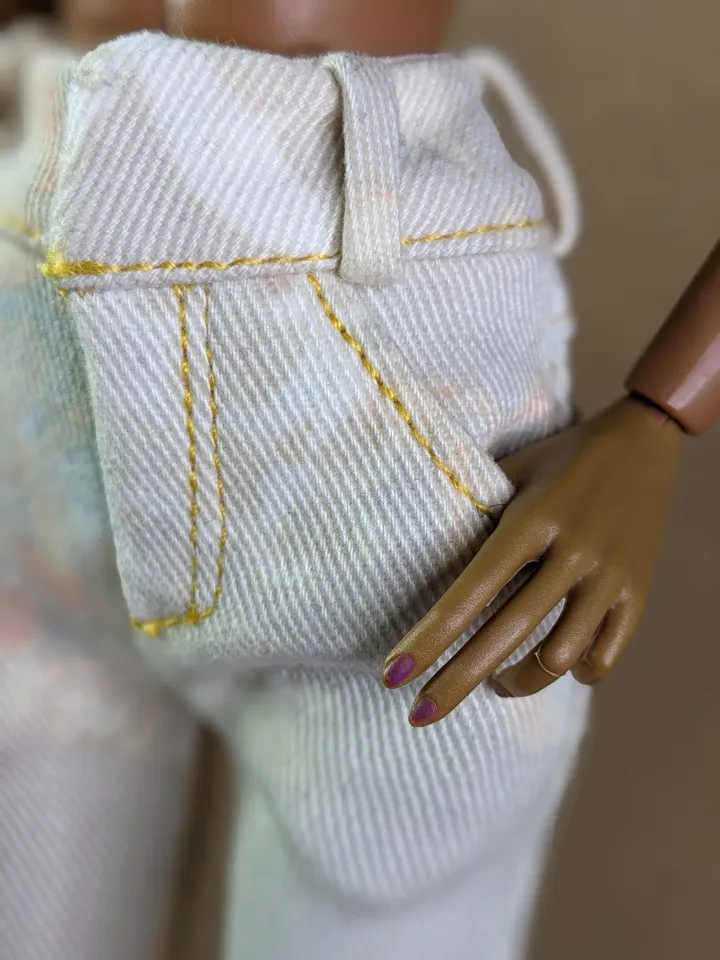 Handmade light-printed skinny jeans for 16-inch Fashion Royalty dolls (FR16)