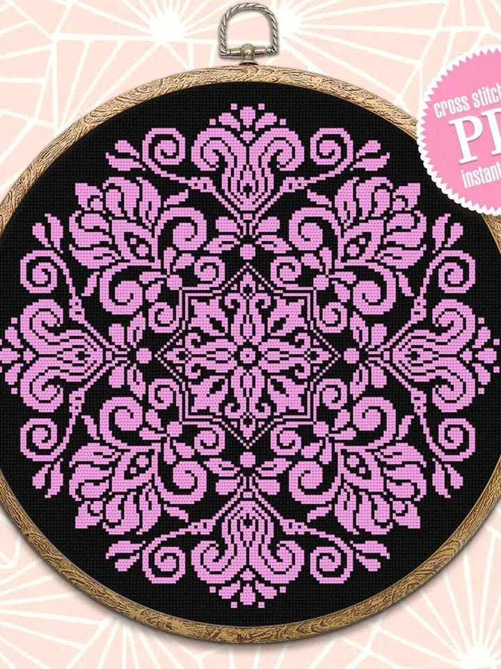 Flower mandala cross stitch pattern PDF download Floral ornament cross stitch chart, Mandala pattern digital PDF, Mandala embroidery #M110