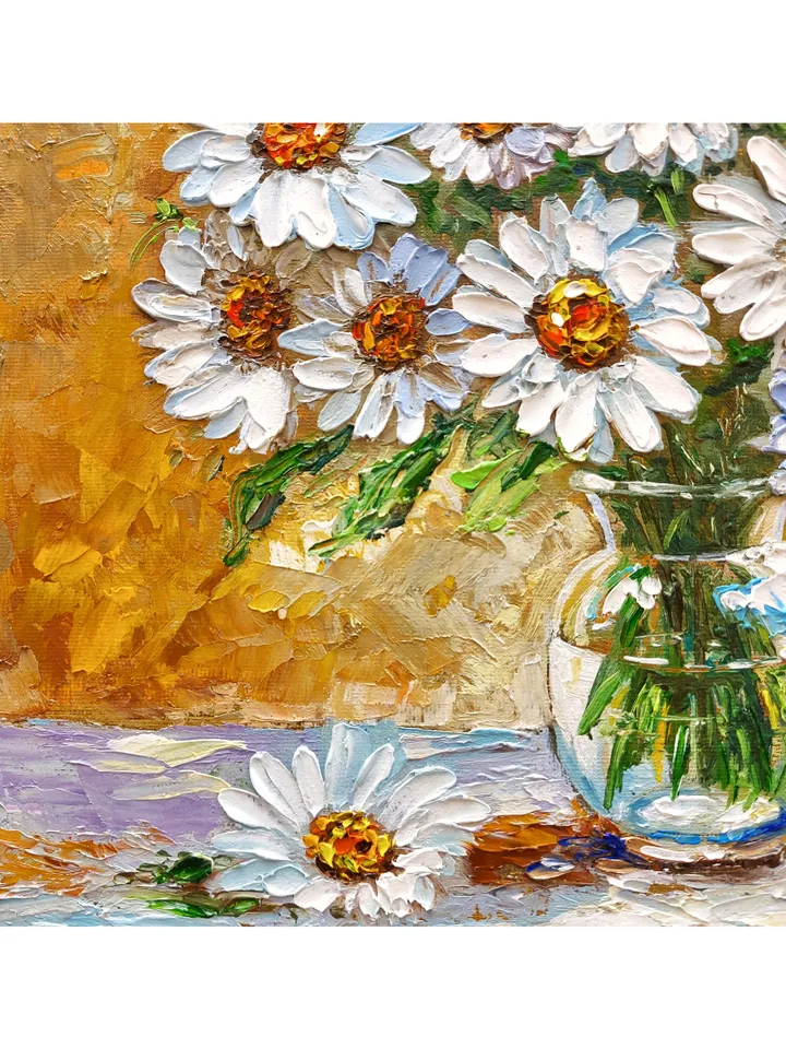 Original oil painting Daisies Bouquet of white flowers 12 by 12 inches (30x30 cm) by OilPaintingNatali