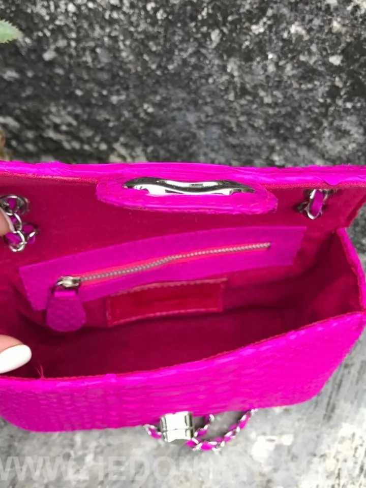 Genuine Python Skin fuchsia summer mini bag| Adjustable Chain Classy Elegant Bright Pink Crossbody Small Lady Summer Purse | Gift for her