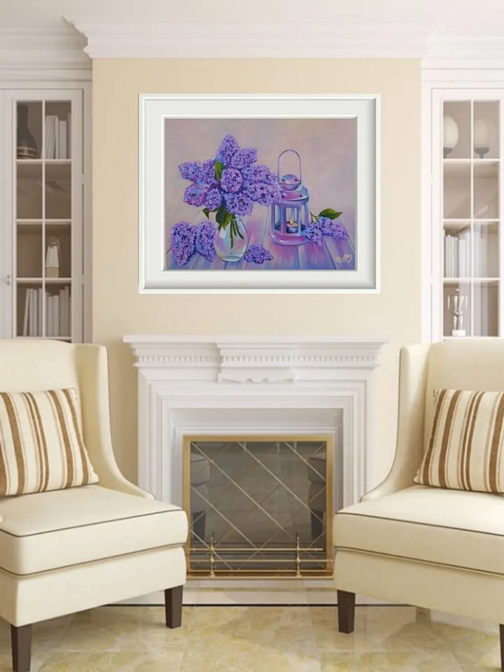 Lilac Painting Still Life Original Art Flower Artwork Bouquet Frame Oil Painting