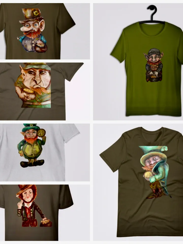 Leprechaun Unisex good luck t-shirt made from my original pastel painting,humorous shirts,designer shirts,unique gifts