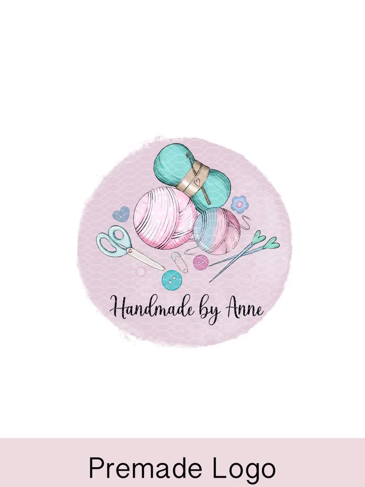 Gorgeous Knitting Crochet Premade Logo Design, Small Business Logo, Yarn Logo, Logo with Wool, Cute Logo, Cartoon Crafter Handmade Logo