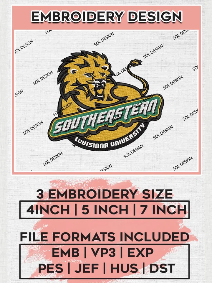 NCAA Southeastern Louisiana Team Logo Machine Embroidery Design, NCAA SE Louisiana Lions Team Design Design files, NCAA Team Embroidery Designs, NCAA Machine Embroidery Designs, Digital Download