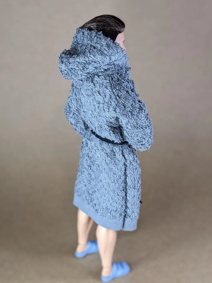 Gray terry bathrobe with a hood for 12-inch fashion male doll