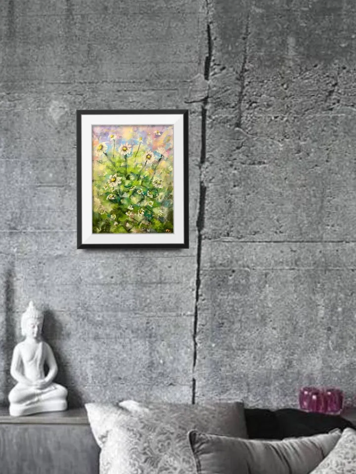Daisies pastel painting ,original abstract painting,soft pastel on pastelmat, small gift for her,home decoration.