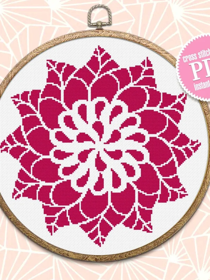Flower mandala cross stitch pattern download PDF Easy mandala digital PDF Monochrome cross stitch Modern quick cross stitch Home decor #M124