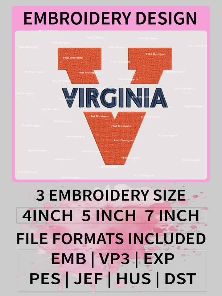 NCAA Virginia Cavaliers Embroidery File, 3 Sizes, 6 Formats, NCAA Machine Embroidery Design, NCAA Logo, NCAA Teams