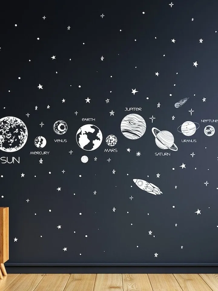 Space Wall Decal - Planets Wall Decal, Solar System Sticker, Stars Wall Sticker h144