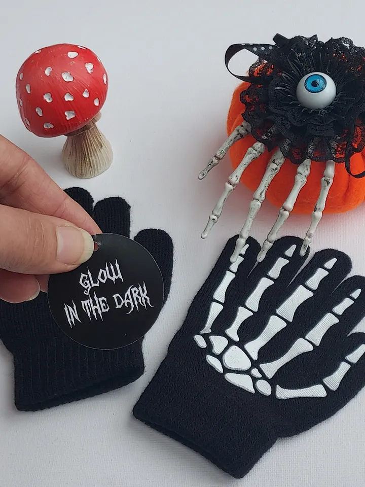 Halloween skeleton gloves for kids, Skeleton costume, Glow in de dark, Teenager finger gloves