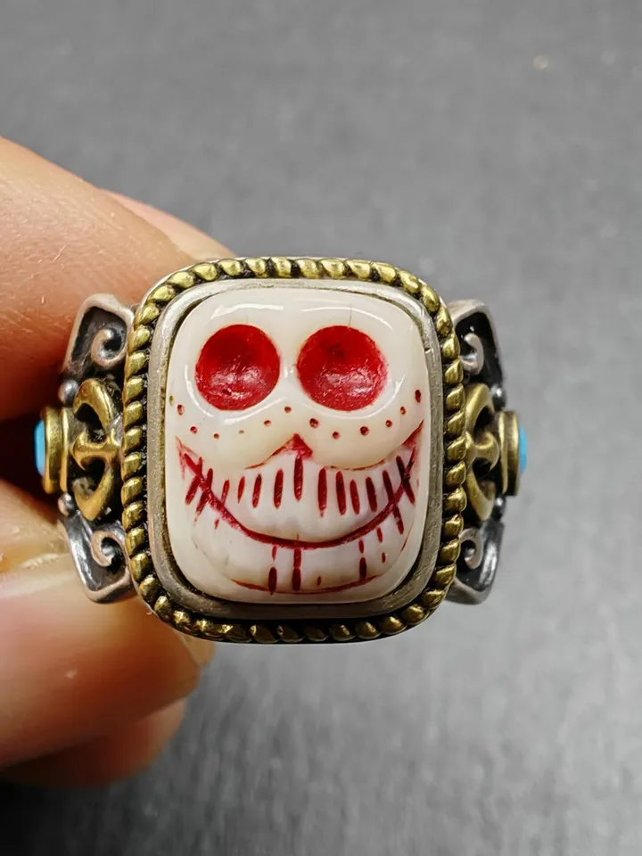 Gandhanra Unique Handcrafted Tibetan Silver Ring | Ivo Citipati Skull Master Ring | Adjustable Size | Protection Jewelry | Spiritual Gift