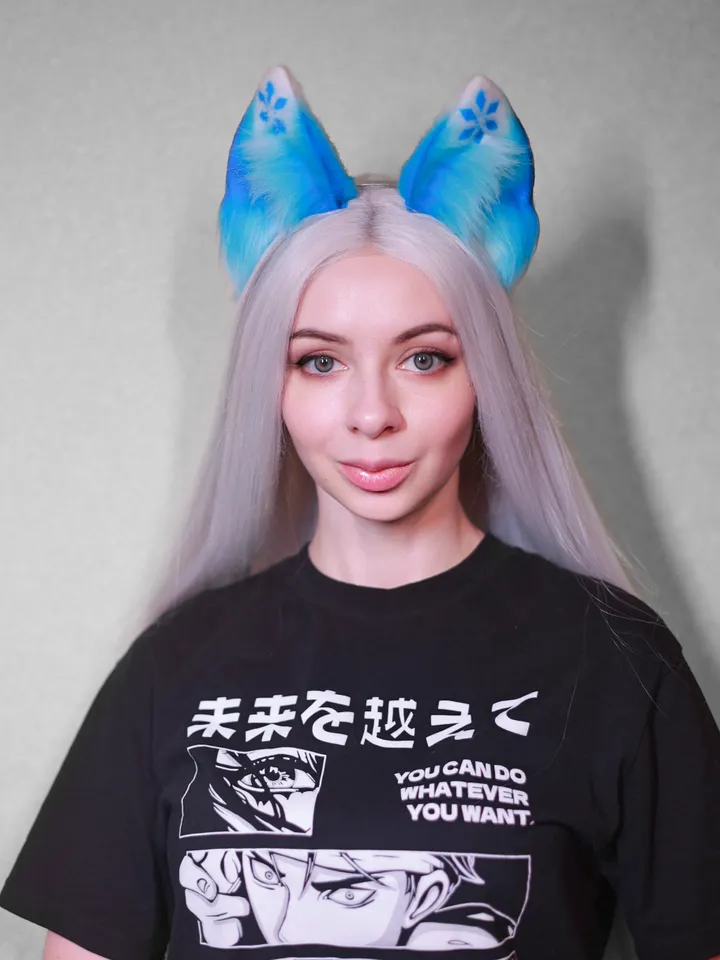 Cryo Genshin Impact faux fur cat ears on headband