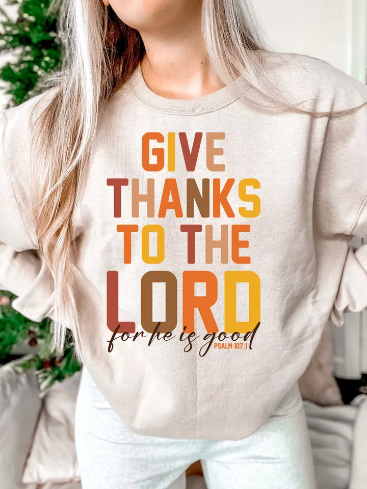 Psalm 107:1, Give Thank To The Lord svg PNG file, Thanksgiving sublimation file, Thankful svg, Retro Boho Thanksgiving svg png trendy