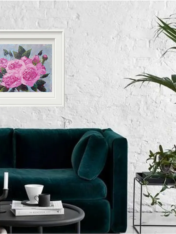 Rose Painting Bouquet Original Art Floral Wall Art Pink Flower Acrylic Painting