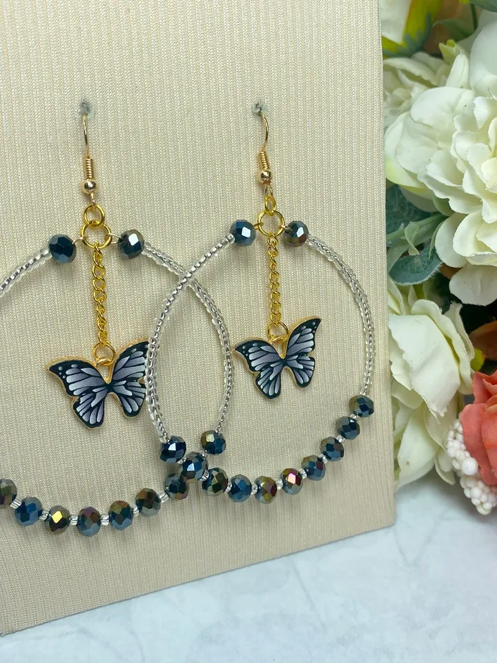 Earrings with butterflies. Handmade jewelry. Individual design.