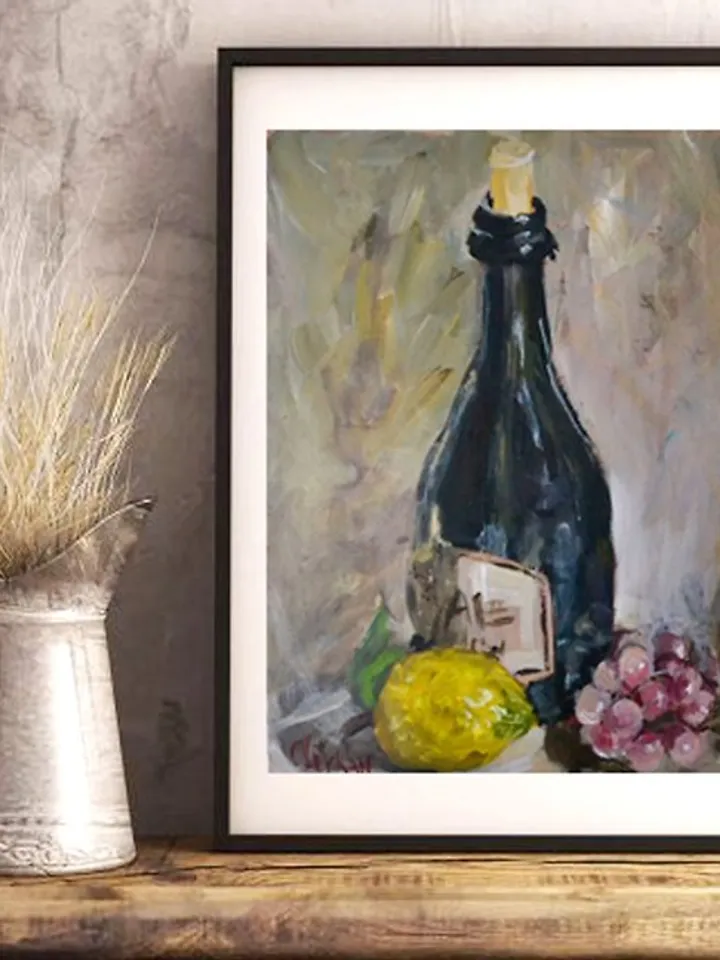 Wine Bottle Painting Original Oil Art Wine Artwork