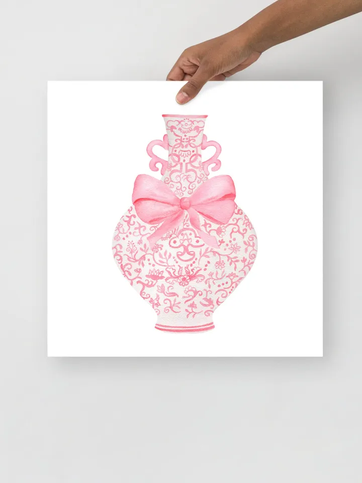 Pink Chinoiserie Ginger Jar With Bow, Watercolor Painting, Pastel Wall Art, Pink Bow Art, Nursery Wall Art, Preppy Pink Bow, Chinese Print