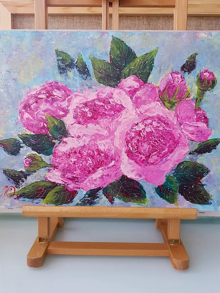 Rose Painting Bouquet Original Art Floral Wall Art Pink Flower Acrylic Painting