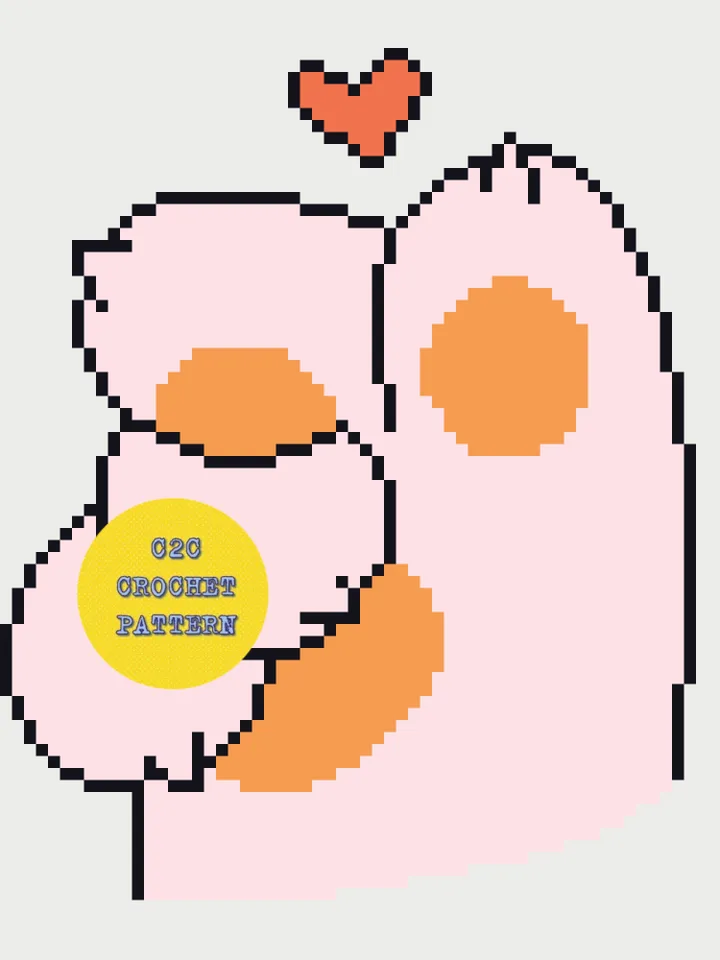 Crochet Pattern C2C Kitty Heart Hand Counted For Crocheting Afghan Plaid Blankets Digital Download PDF
