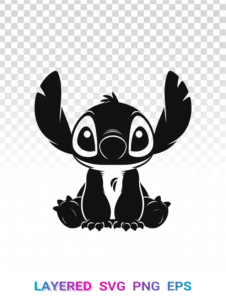 Stitch Silhouette PNG, Disney Lilo Stitch SVG, Stitch Sitting