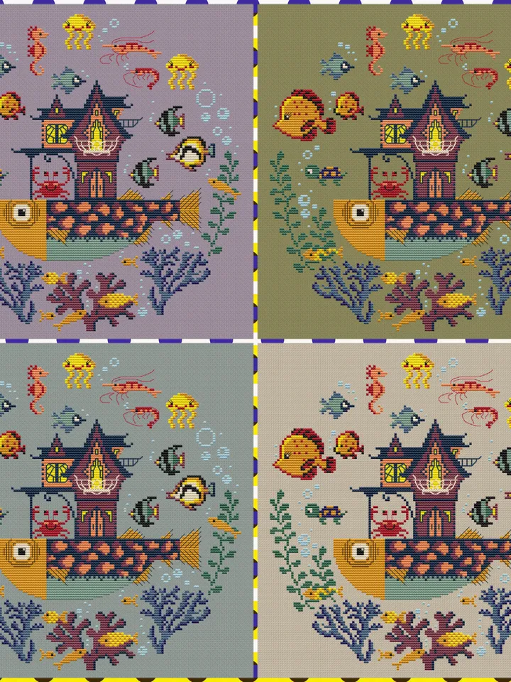 Underwater mansion cross stitch pattern