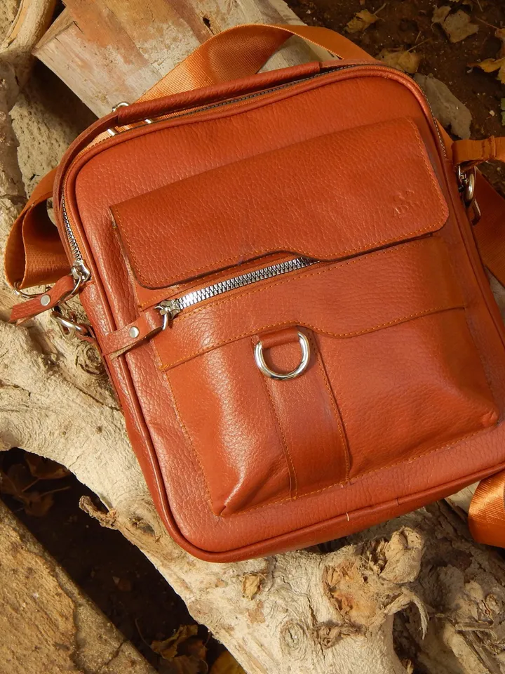 Leather Shoulder Bag, Handmade Crossbody Bag, Everyday Durable Bag, Zippered shoulder bag, Mens purse with a flap, Unique Gift for Him