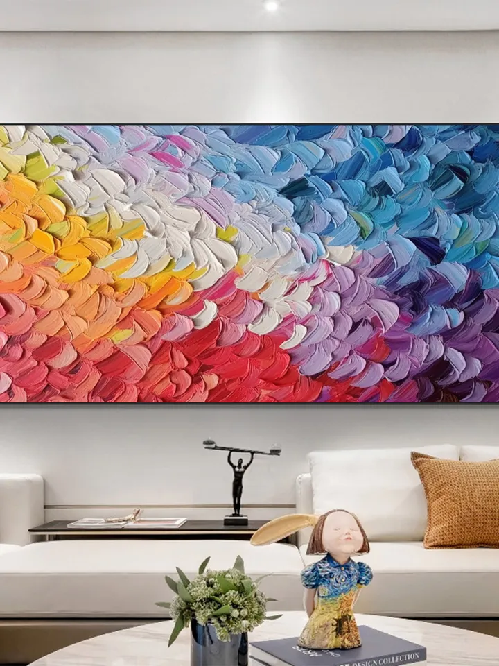 Original Oil Painting On Canvas, Large Wall Art, Abstract Colorful Feathers Painting, Custom Painting, Office Living room Bedroom Wall Decor