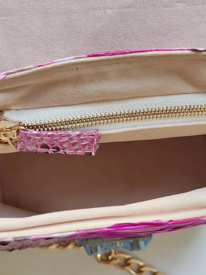 Genuine python top handle bag / designer bag / exotic leather bag / baby pink multicolor summer bag / snake print designer classy purse