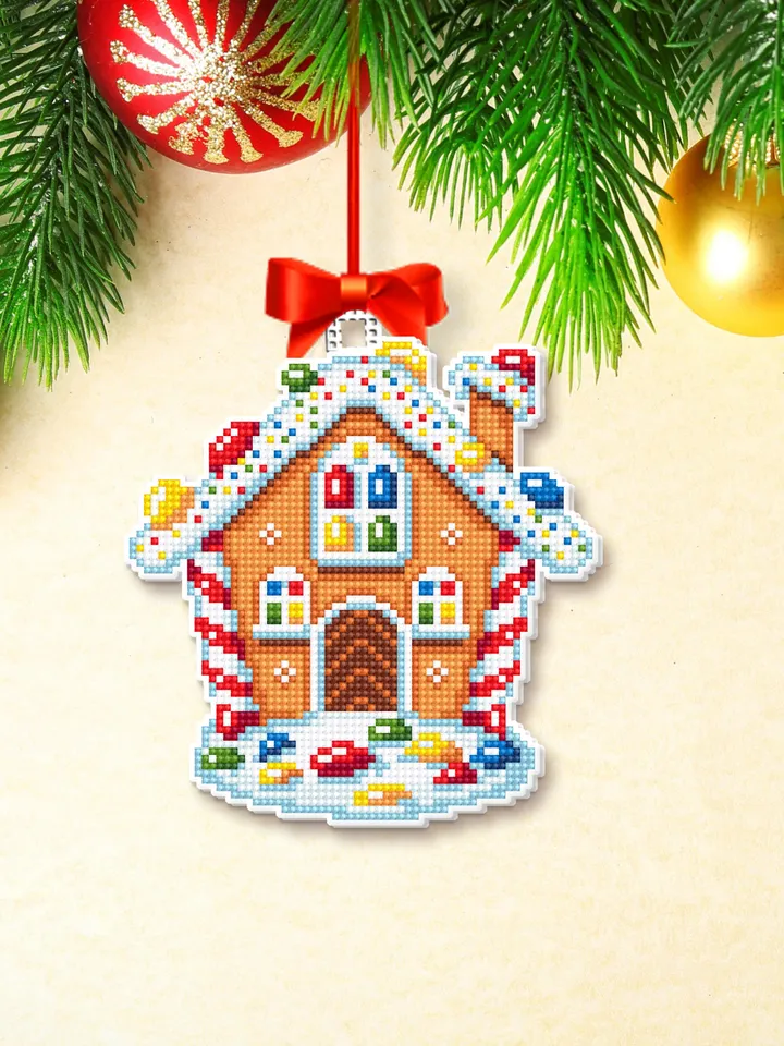Christmas gingerbread house cross stitch pattern PDF download Double-sided Christmas tree decor for plastic canvas, Christmas ornament #N122