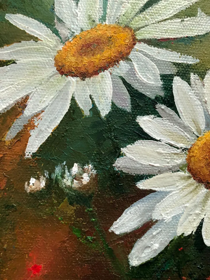 Daisies Painting Flowers Oil Wall Art Wildflowers Painting Field Wall Art