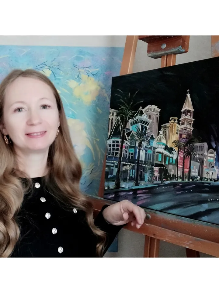 Las Vegas painting Original art Night City Vegas artwork 16 by 16 inches Nevada wall art on canvas painting oil