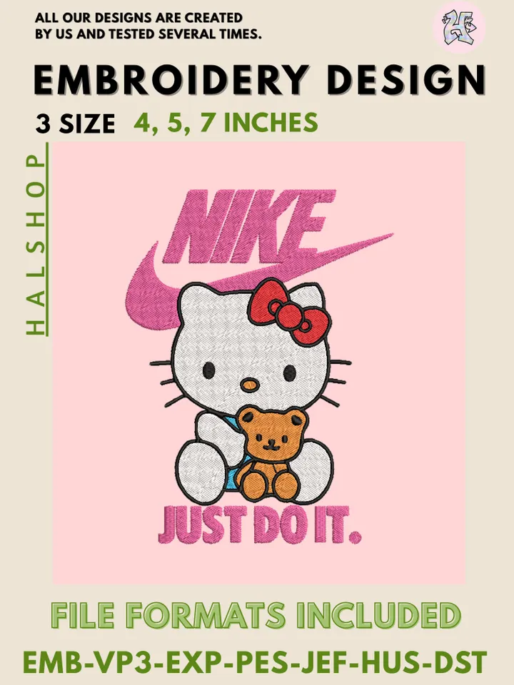 Hello Kitty Swoosh Machine Embroidery Design – Cute Sanrio x Nike Digital Embroidery File 🎀✔️