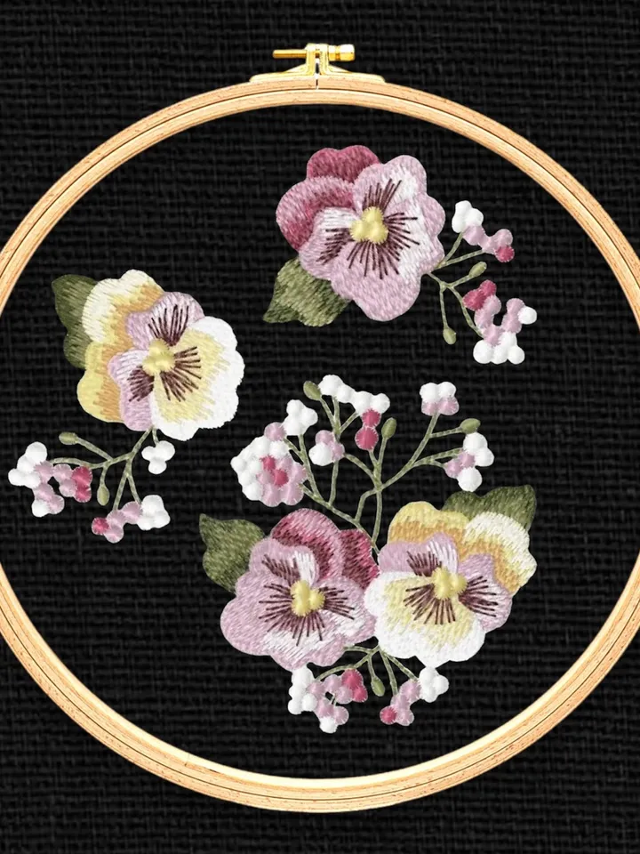 Pansies and gypsophila designs sеt Digital Machine Embroidery pattern floral embroidery motif home and clothing decor embroidery design