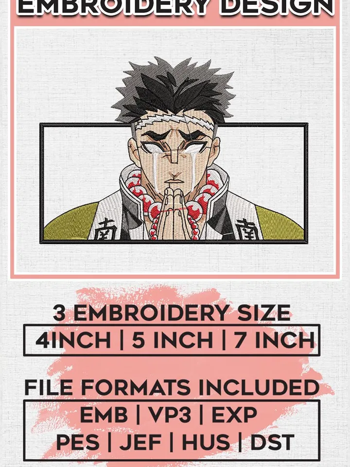 Kimetsu No Yaiba Rectangle Embroidery Files, Demon Slayer Embroidery Designs, 3 sizes, Anime Machine Embroidery Design Files, Instant Download EMB_ANIME_279