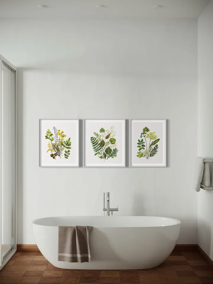 Wildflowers Vintage Set Of 3 Prints, Watercolor Painting, Botanical Art Set, Country Flower Art, Daisy Plant, Bathroom Decor, Home Decor