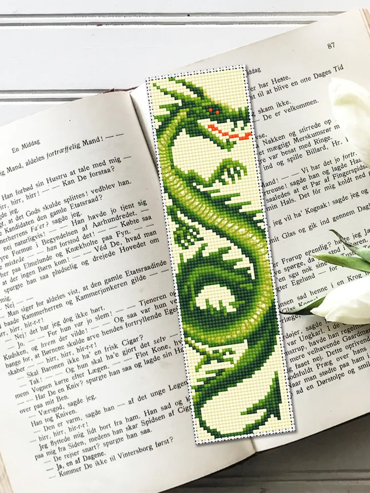Dragon bookmark cross stitch pattern PDF download Fantasy green dragon cross stitch chart, Chinese dragon pattern, Chinese New Year #B210