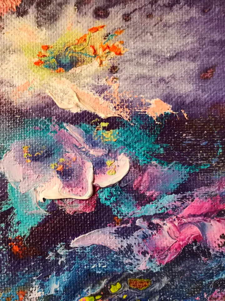 Sea Flowers Underwater Art Original Oil Painting Abstract Framed Impasto Svinar Oksana
