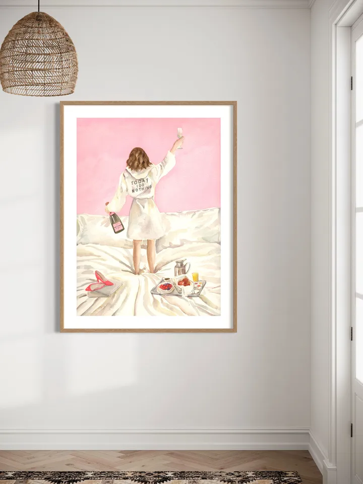 Pink Champagne Wall Print, Watercolor Painting, Champagne Lovers, Pink Aesthetic, Cute Pink Decor, Feminine Art Poster, Pink Feminine Print