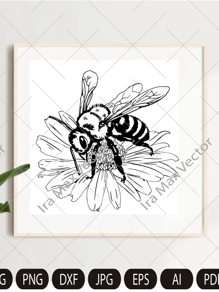 Bee svg, Floral bee, bee on flower, honey bee, bumble bee svg png jpg clip art Silhouette Cricut Cutting Machine cut file