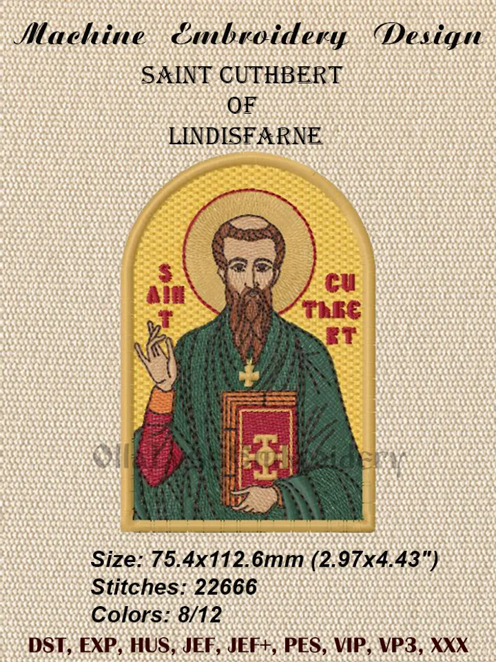 Saint Cuthbert embroidery design for Gospel bookmark